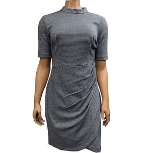 H&M Sheath Dress Houndstooth Draped Mock Neck Office Siren Professional Chic 6
